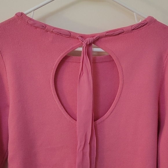 DANA BUCHMAN Pink Open Back Scarf Lace-up Neckline Sweater - Picture 3 of 12